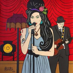 Amy Winehouse (fundo vermelho) pintura de Talita Barbosa